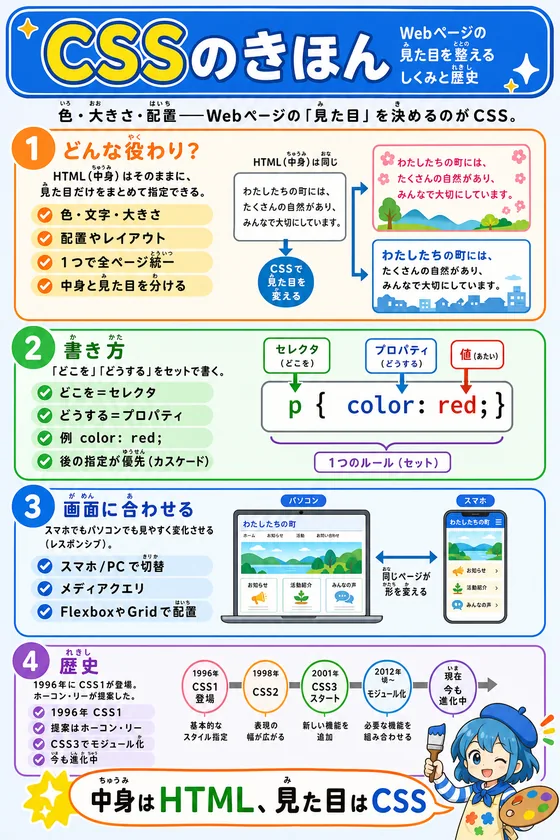 CSSの役割と歴史を小中学生向けに説明した学習ポスター